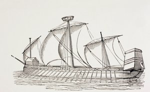 Galea a tre alberi del XVI secolo con vele quadre, c.1880 da European School